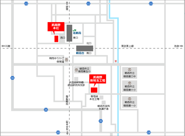埼玉工場（朝霞センター） | 株式会社武蔵野周辺地図